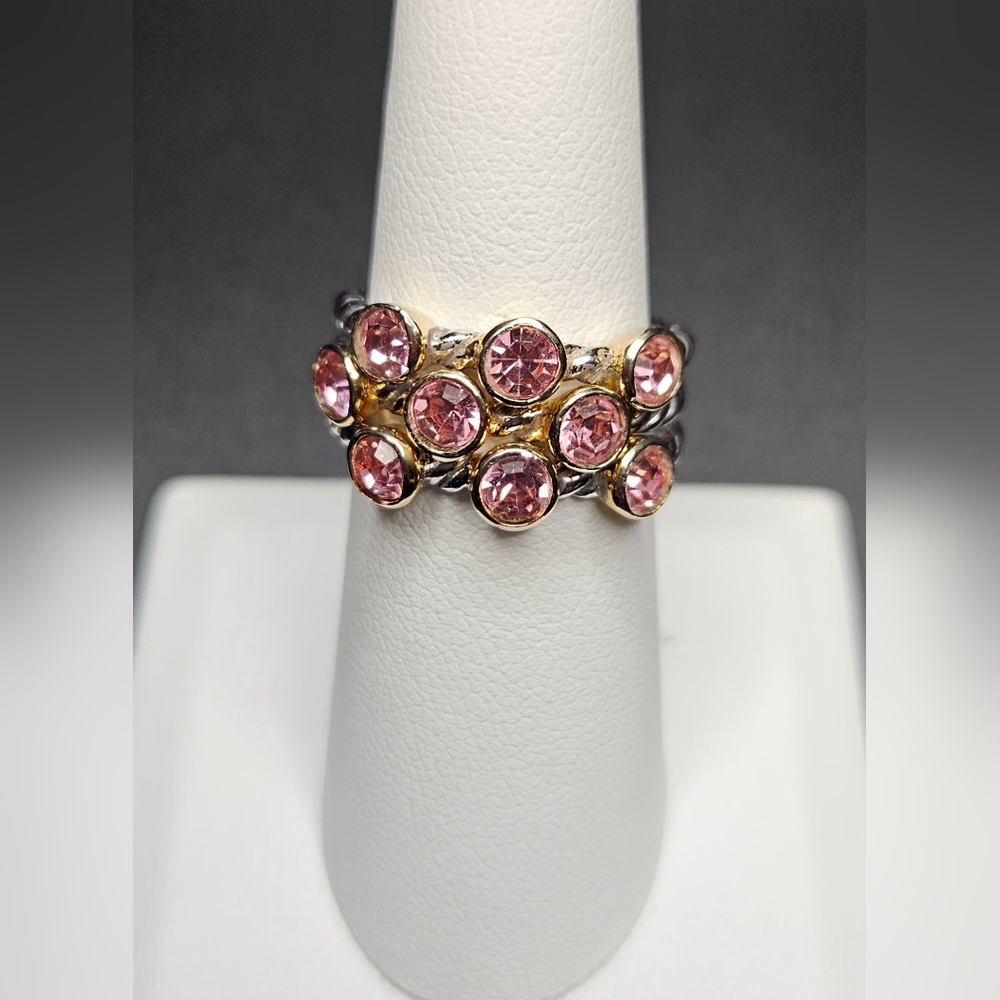 Vintage Sterling Silver 3 Separate Rings Marked 925 With Pink Glass Ston… - Picture 5 of 6